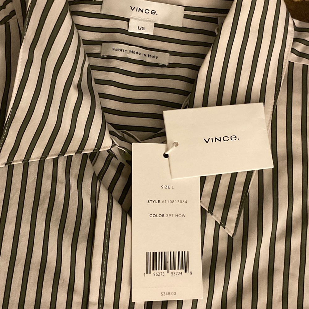 VINCE
Till Stripe Cropped Button Down Tops       Color: Off White Multi - Picture 5 of 10